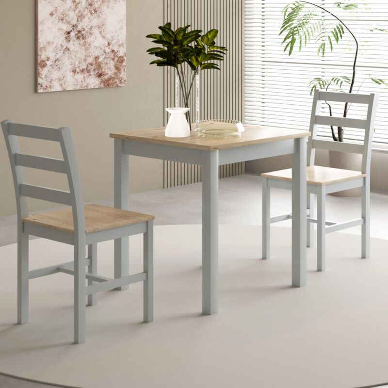 Comfy Living Ltd 3 Piece Wooden Dining Set Grey With Natural Tabletop