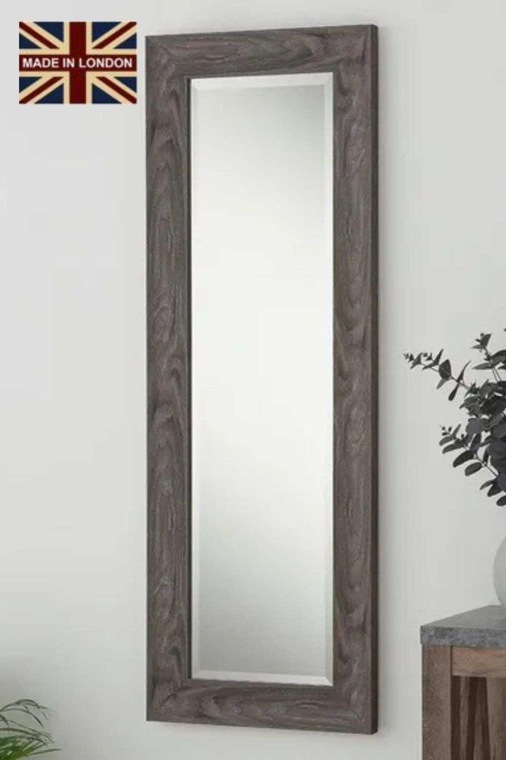 Yearn Mirrors Rustic Grey Wood Effect Scooped Framed Mirror 129.5x45.5cm in Pale Green