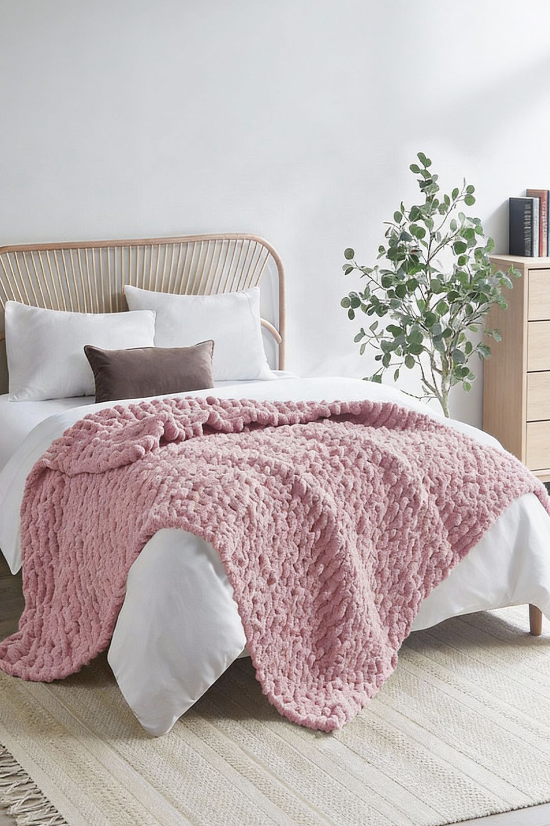 Living and Home Chunky Knit Throw Blanket 100x150cm in Baby Pink