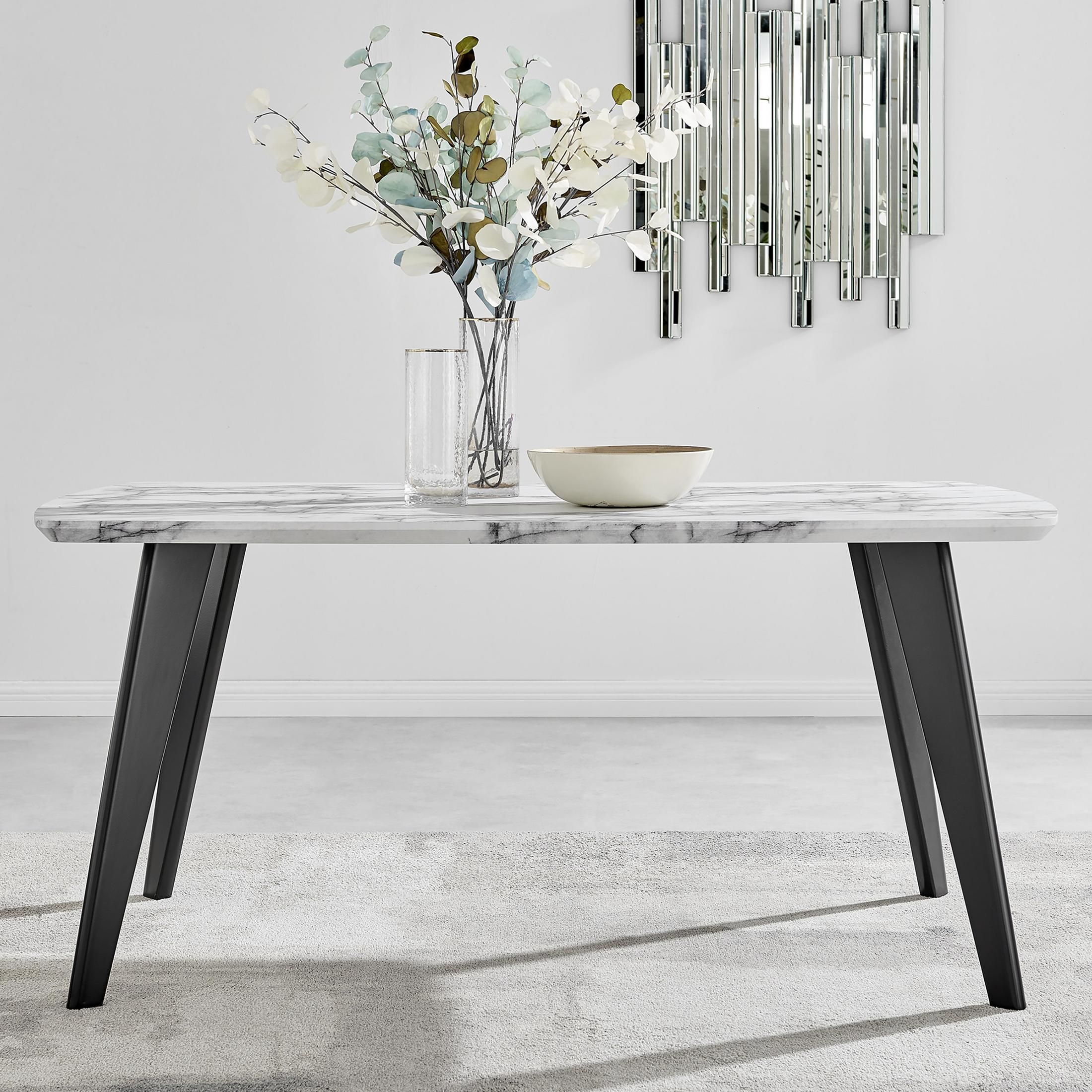 FurnitureboxUK Andria White Marble Effect Rectangular 6-Seater Dining Table in Black