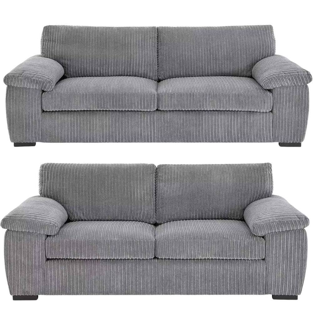 Bliss Furniture Jumbo Cord 3+2 Seater Sofa Set with Soft Fabric in Grey Colour