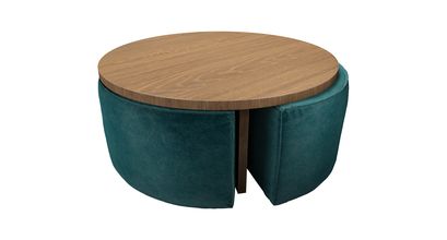 Woody Coffee Table and Nesting Stool Set in Jade Smart Velvet - sofa.com
