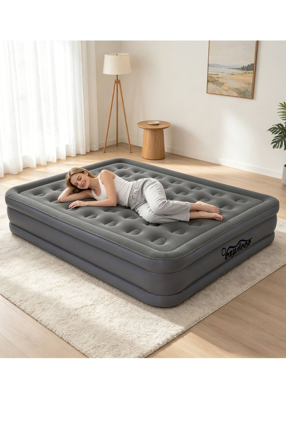 Ezysleep Deluxe Self Inflating Flocked Air Bed in Grey