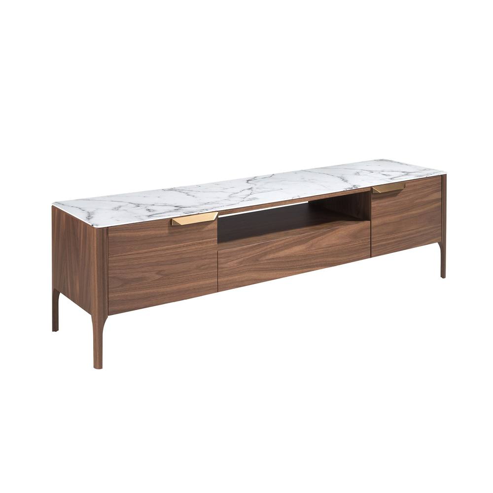 Angel Cerda Walnut TV Stand with Faux Marble Glass Top 180x45x50 in Brown