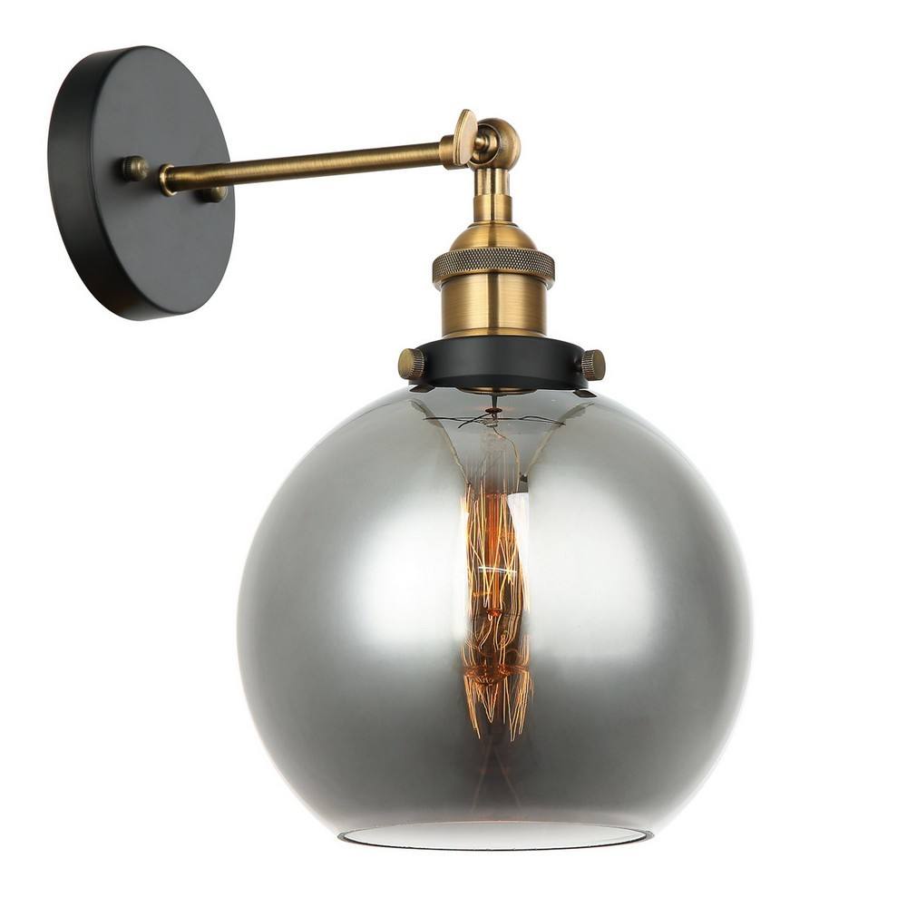 Netlighting Industrial & Retro Wall Lamp Black Gold Smoky Shade E27 Dimmable