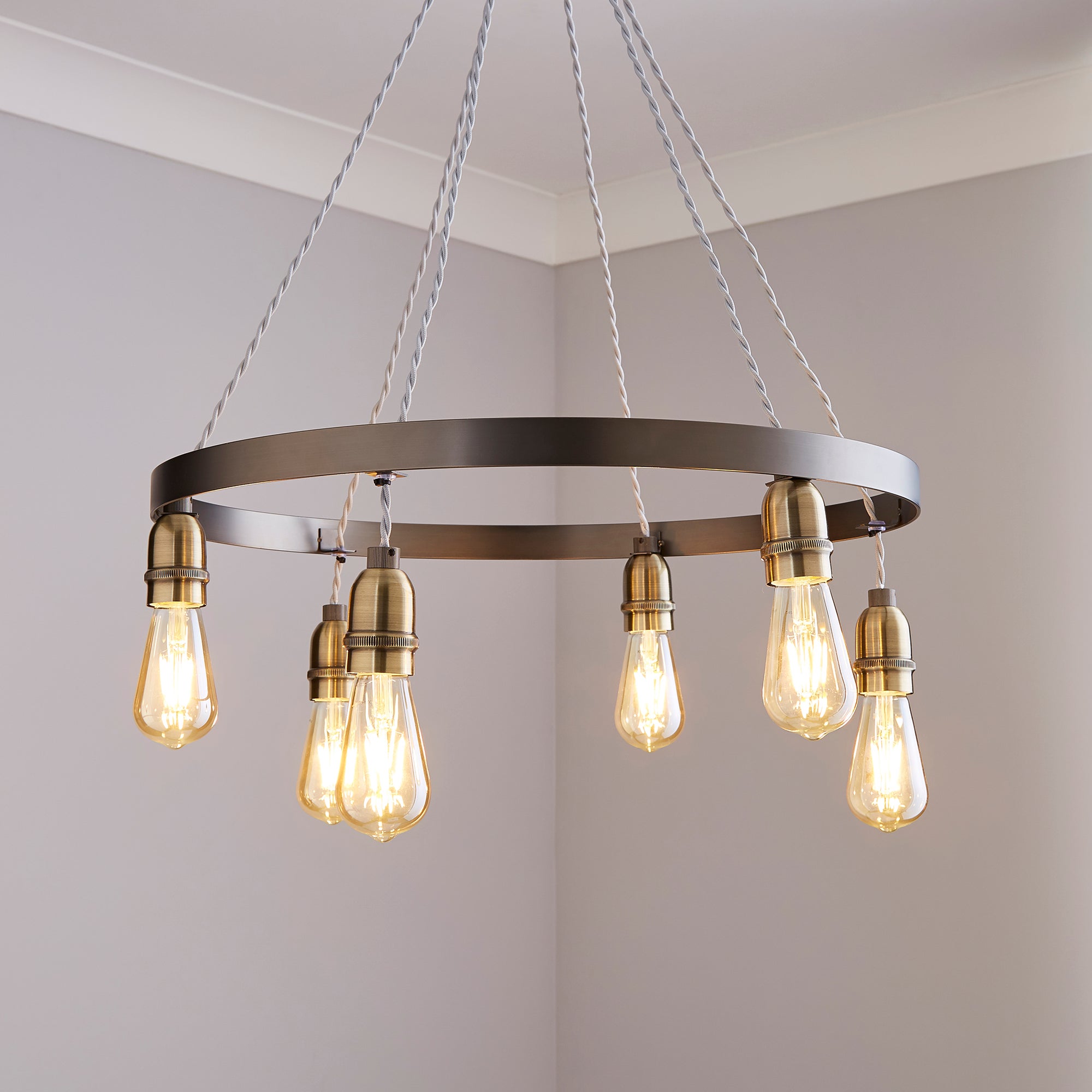 Marsden Industrial 6 Light Hoop Antique Brass Ceiling Fitting Bronze