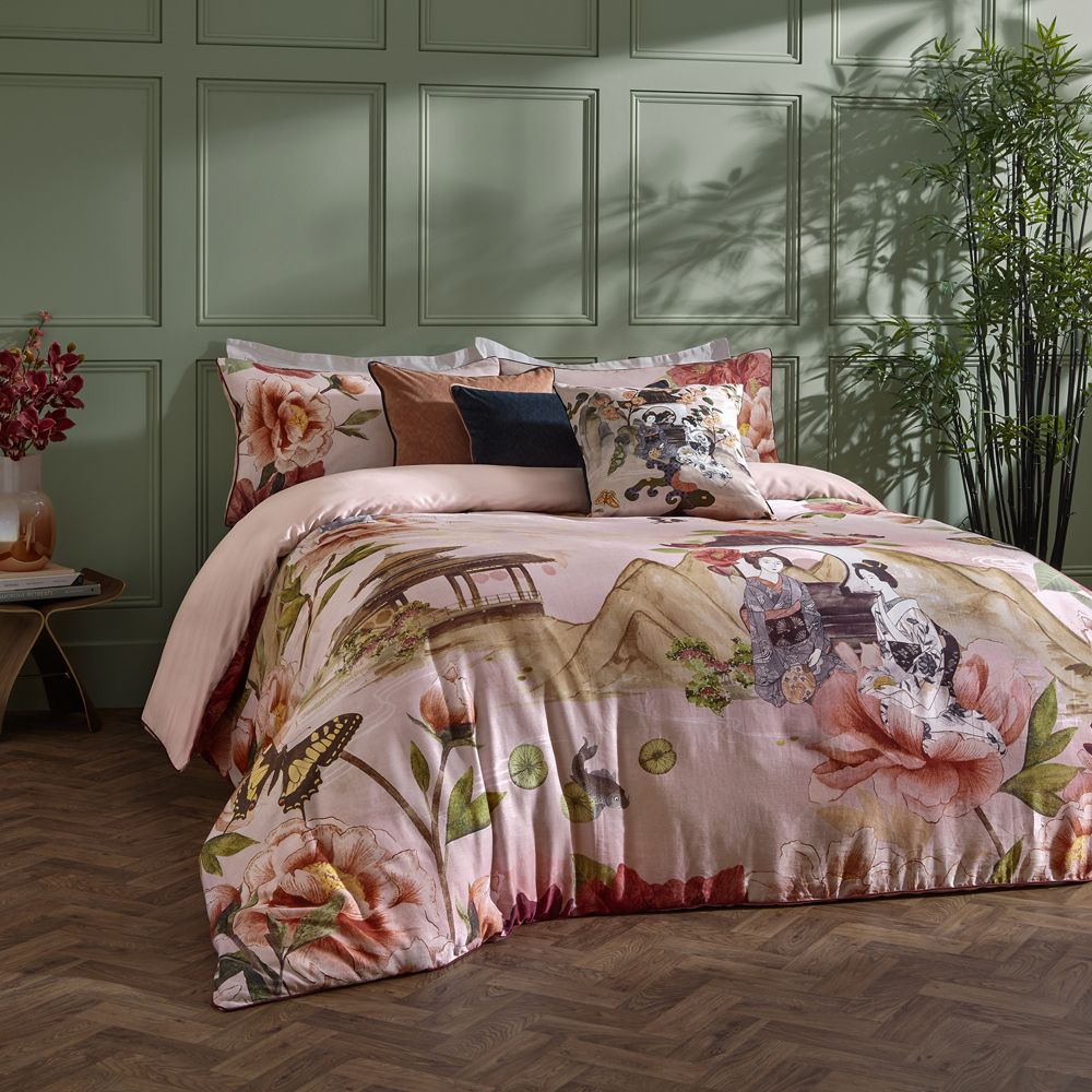 Paoletti Geisha 100% Cotton Duvet Cover Set in Pink