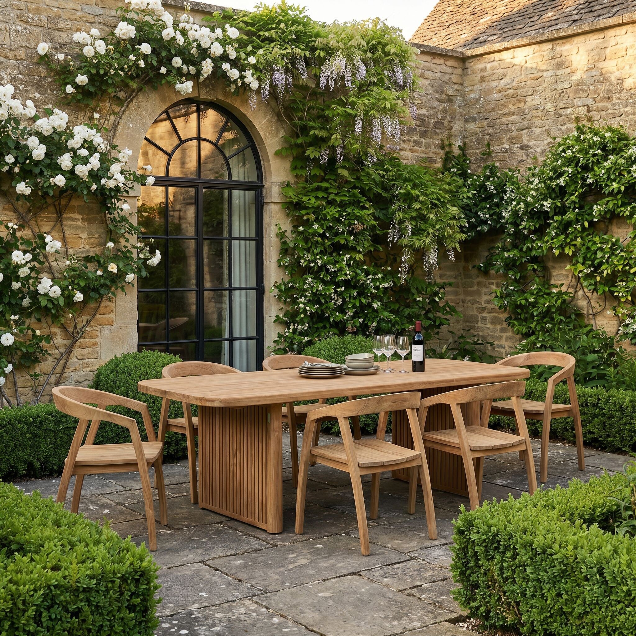 Salta Dining Tbl 240x100cm Teak Honey+ 6X Grenada, Wooden, Neutral | Barker & Stonehouse