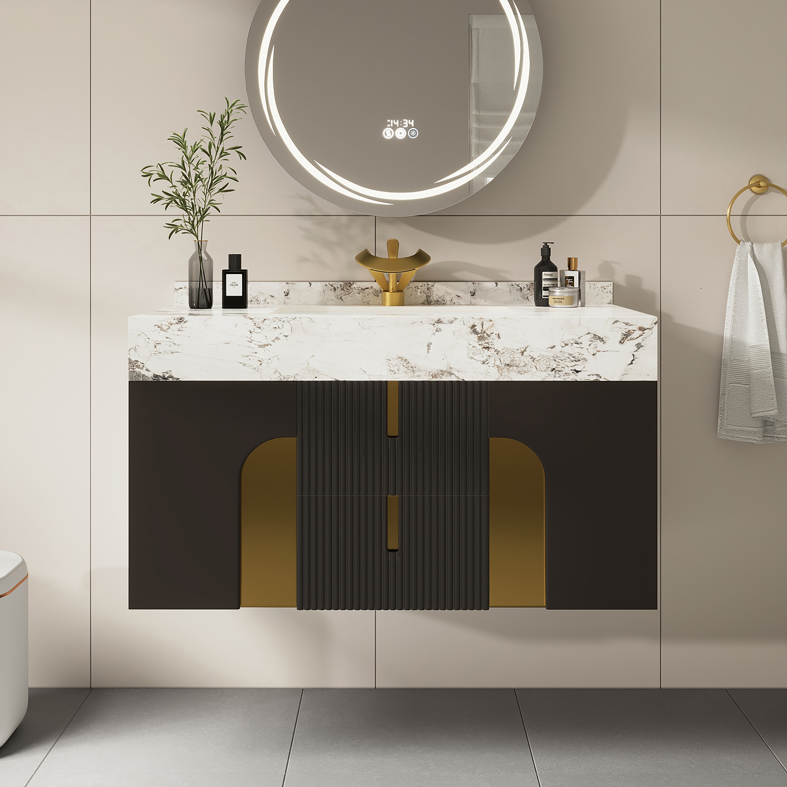 Artis 90 cm Floating Single Bathroom Vanity with Sink, Sintered Stone Top, Ample Storage