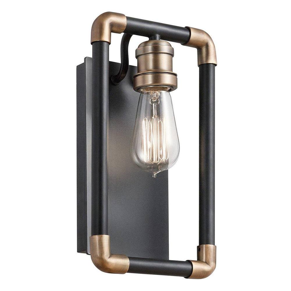 Netlighting Imahn 1 Light Indoor Wall Light Black Natural Brass E27 in Yellow
