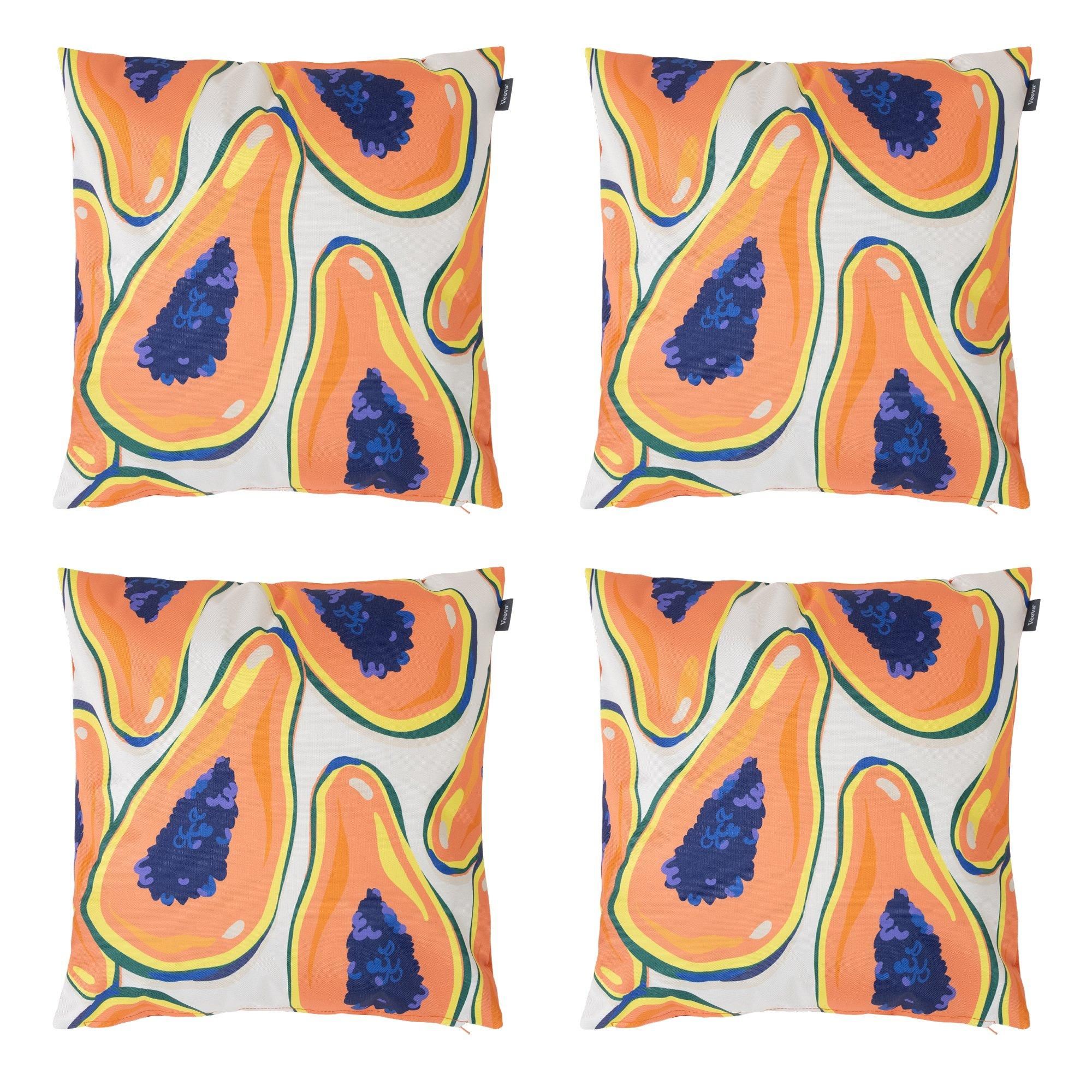 icon Indoor & Outdoor Pampas Grass Print with Stone Back Set of 4 Outdoor Waterproof Cushion in Orange