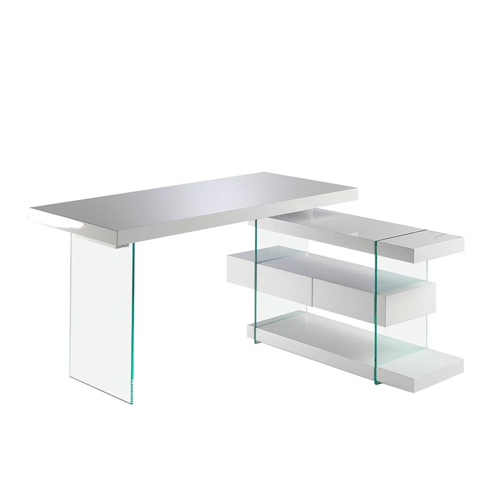 Angel Cerda White MDF Desk with Tempered Glass Legs & 2 Drawers
