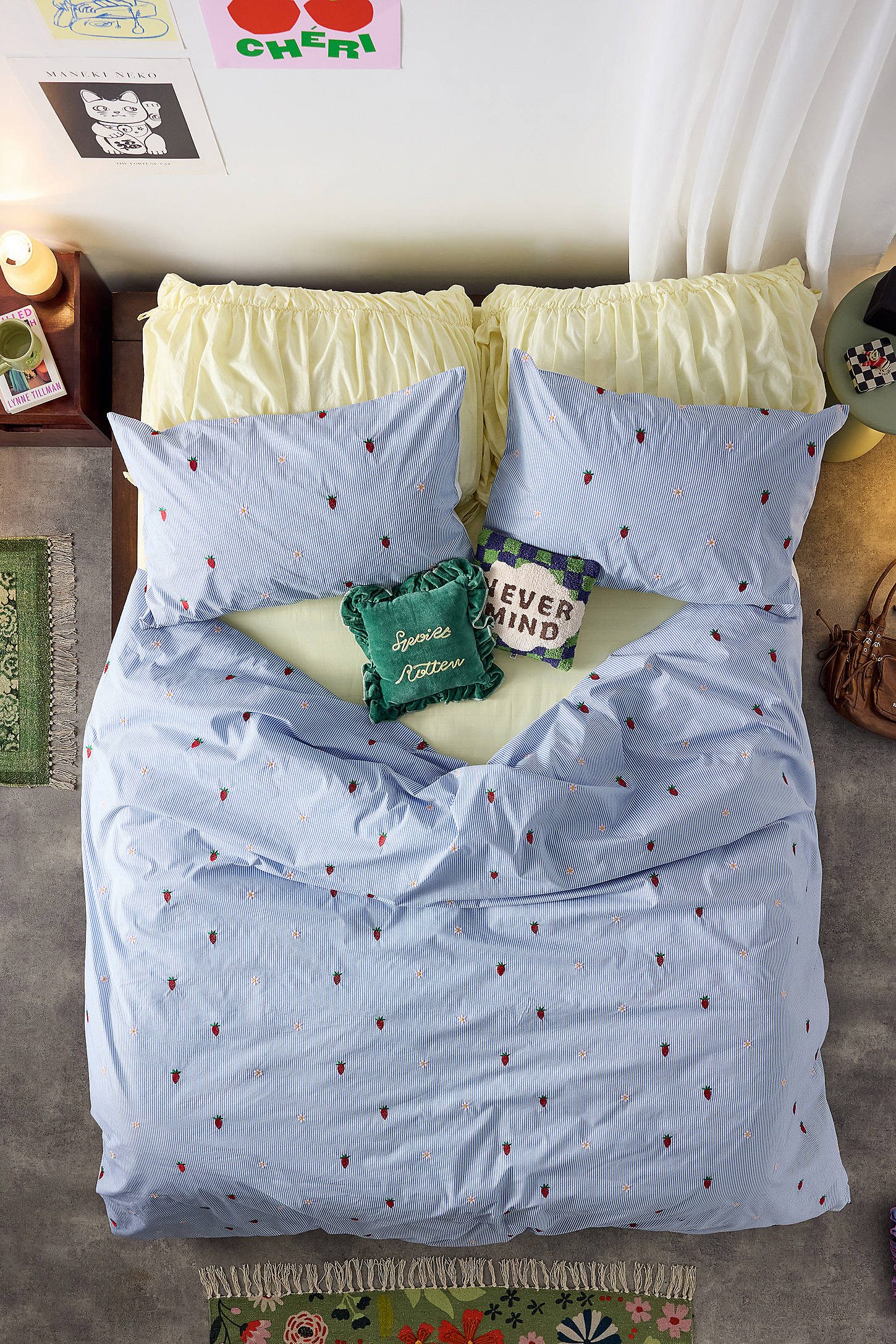 Blue Stripe Embroidered Duvet Set - Blue