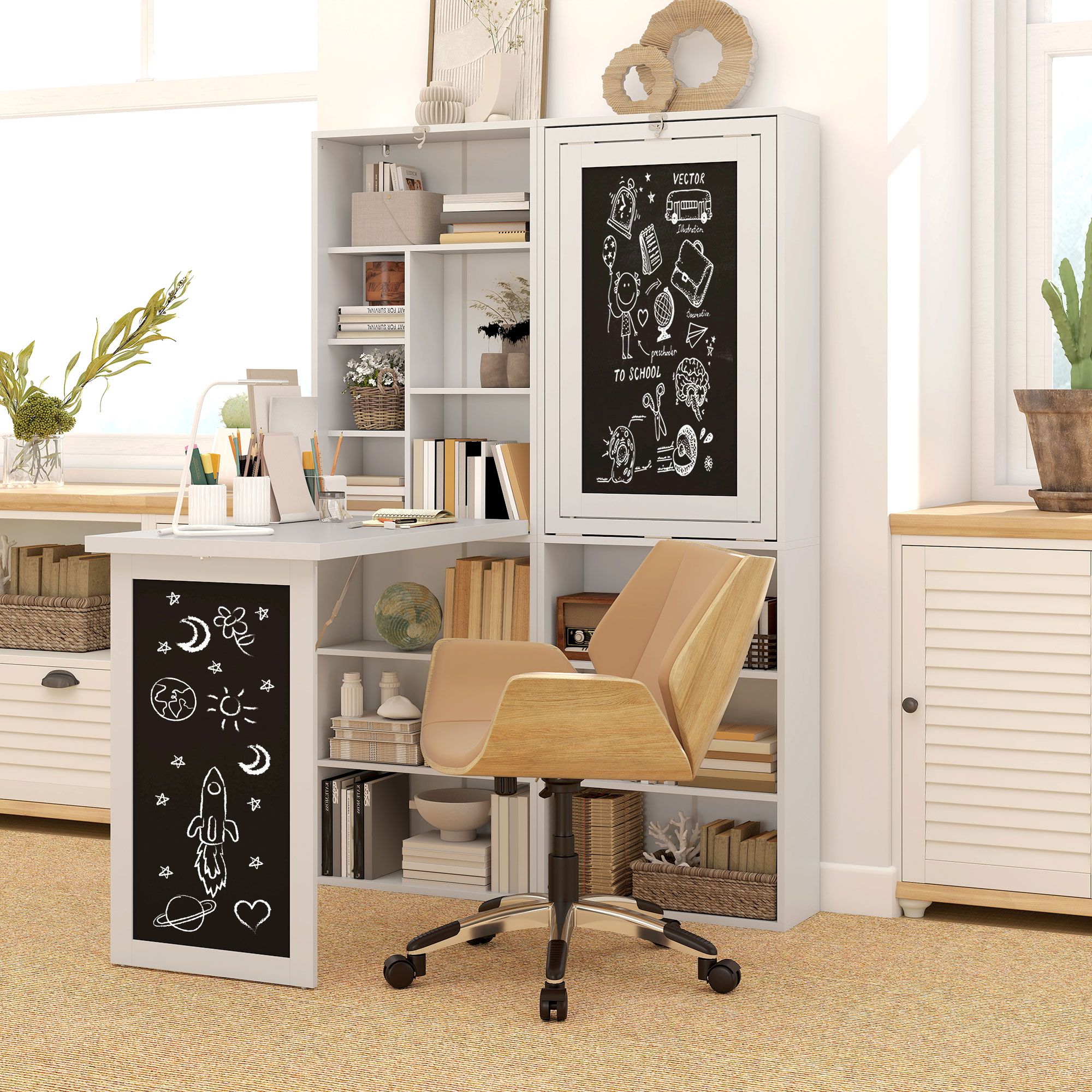 HOMCOM Convertible Desk with Blackboard Multi-function Computer Office in White