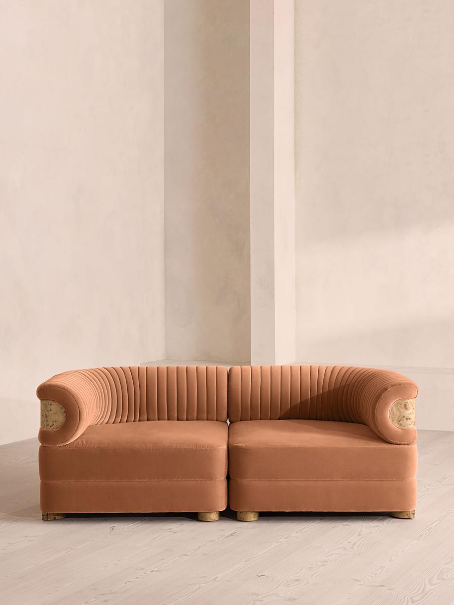 Caleb Modular Three Seater Sofa, Velvet, Antique Rose, Blonde Burl