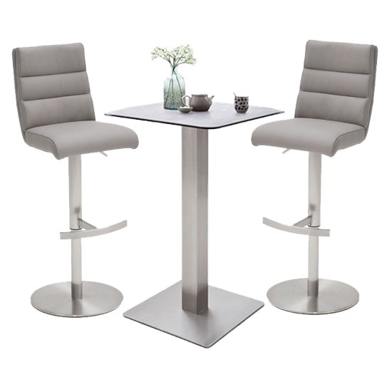 Soho Glass Bar Table With 2 Hiulia Ice Grey Stools