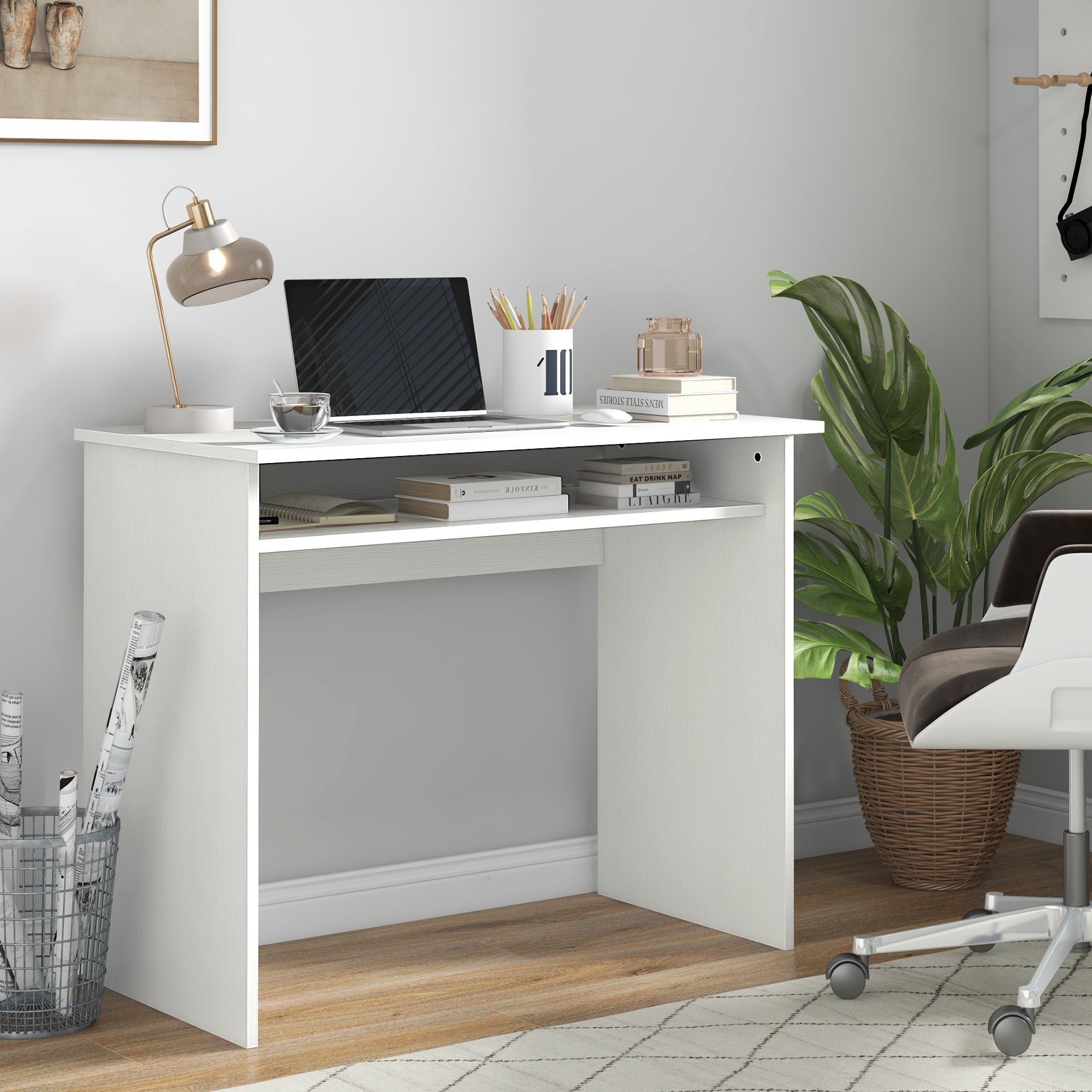 HOMCOM Computer Desk Writing Table Study Workstation Storage in White