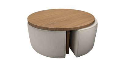 Woody Coffee Table and Nesting Stool Set in Canvas Pure Belgian Linen - sofa.com