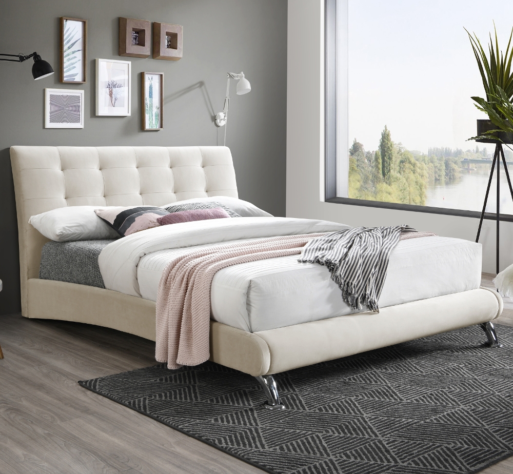 Hemlock Warm Stone Velvet Fabric Bed Frame - 4ft Small Double