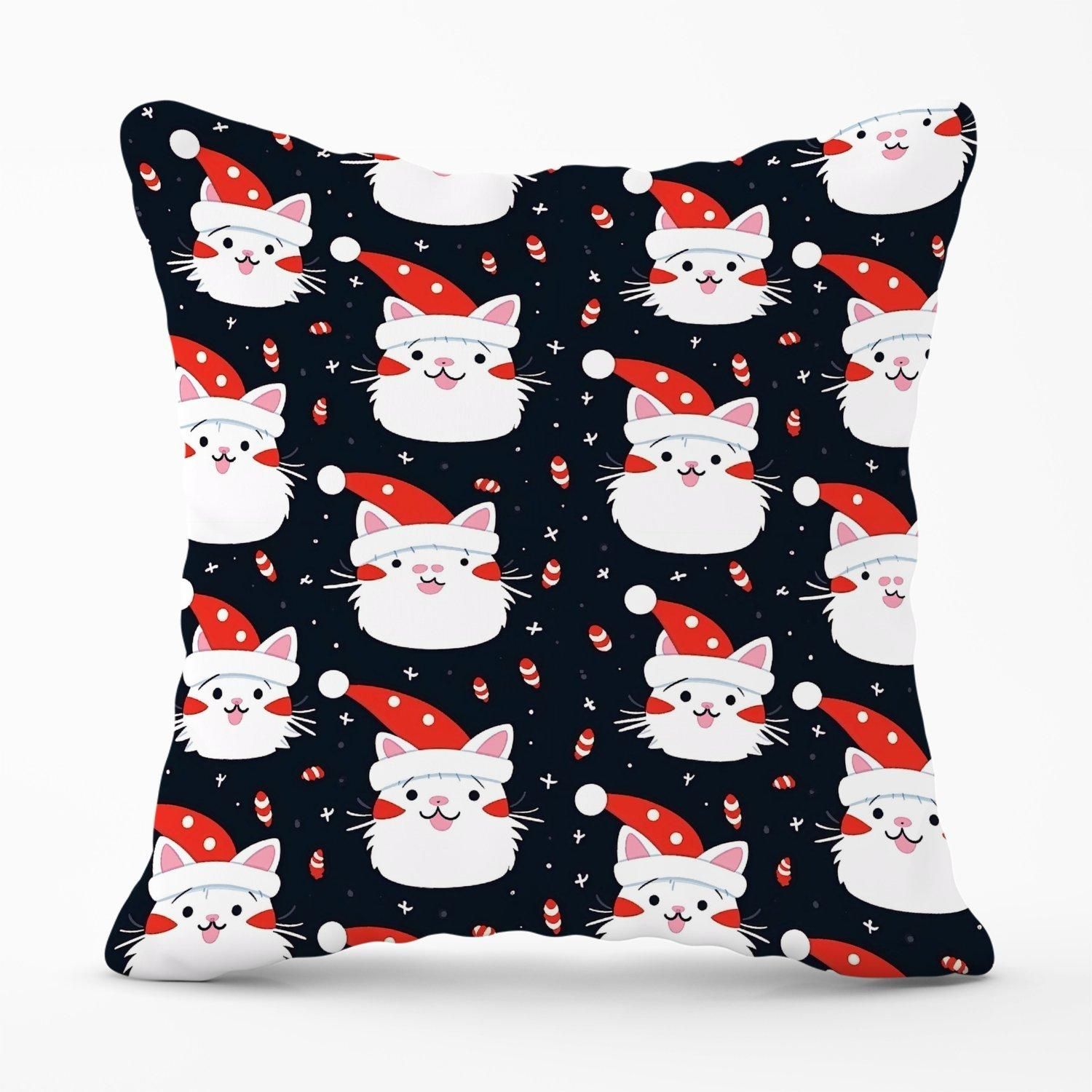 Warren Reed - Designer Cute Cats Wearing Santa Claus Hats Outdoor Cushion in Red