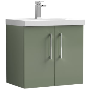 Nuie Satin Green Wall Hung 2 Door Vanity Unit & Basin - 579 x 610mm