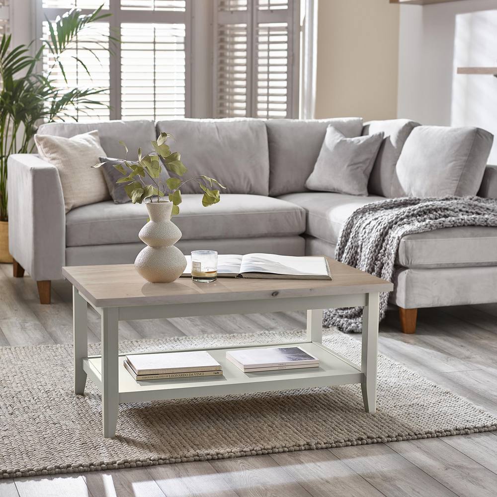 FurnitureboxUK Eden Rectangular Whitewashed & Light Grey Coffee Table in White