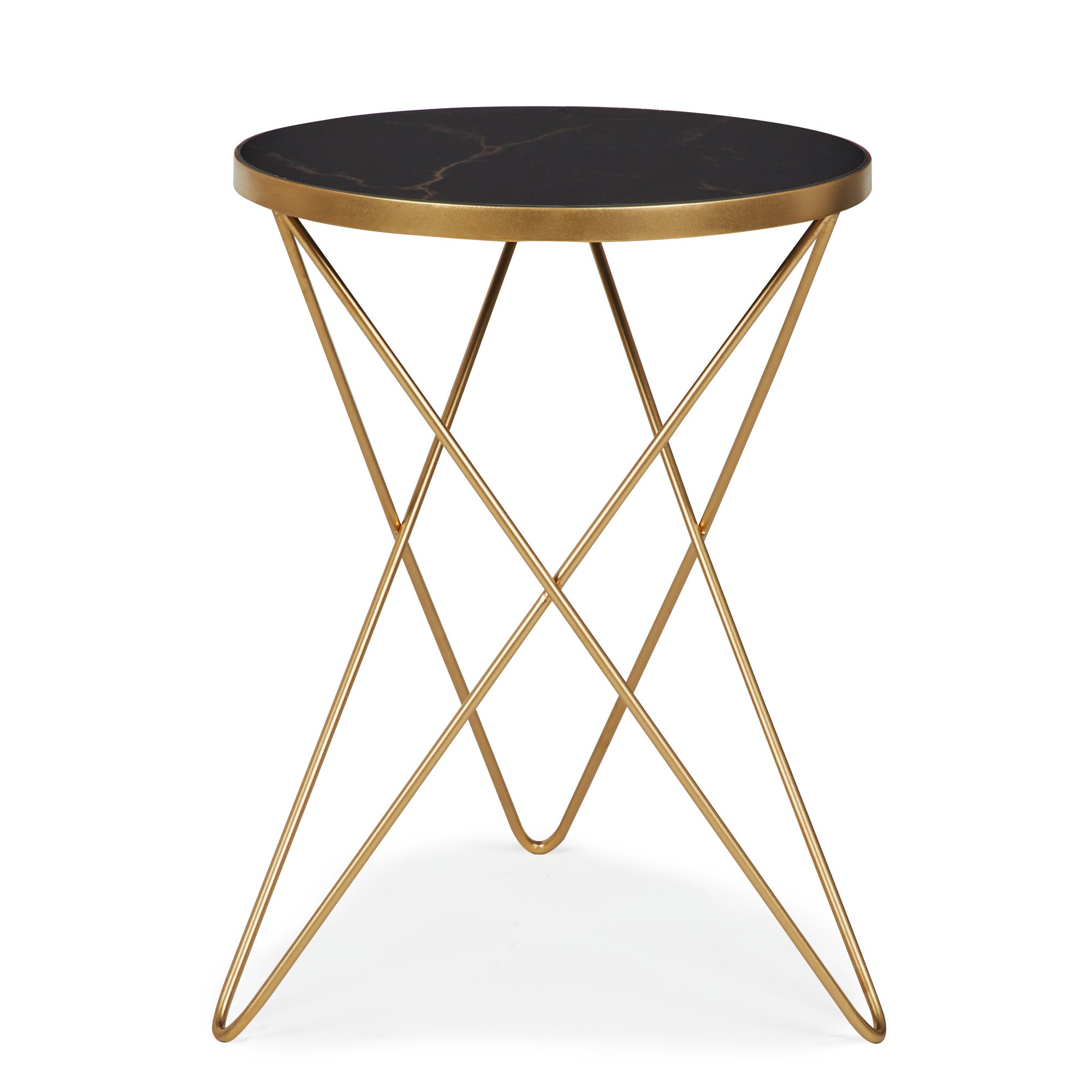 Lexi Black Marble Effect Side Table Black