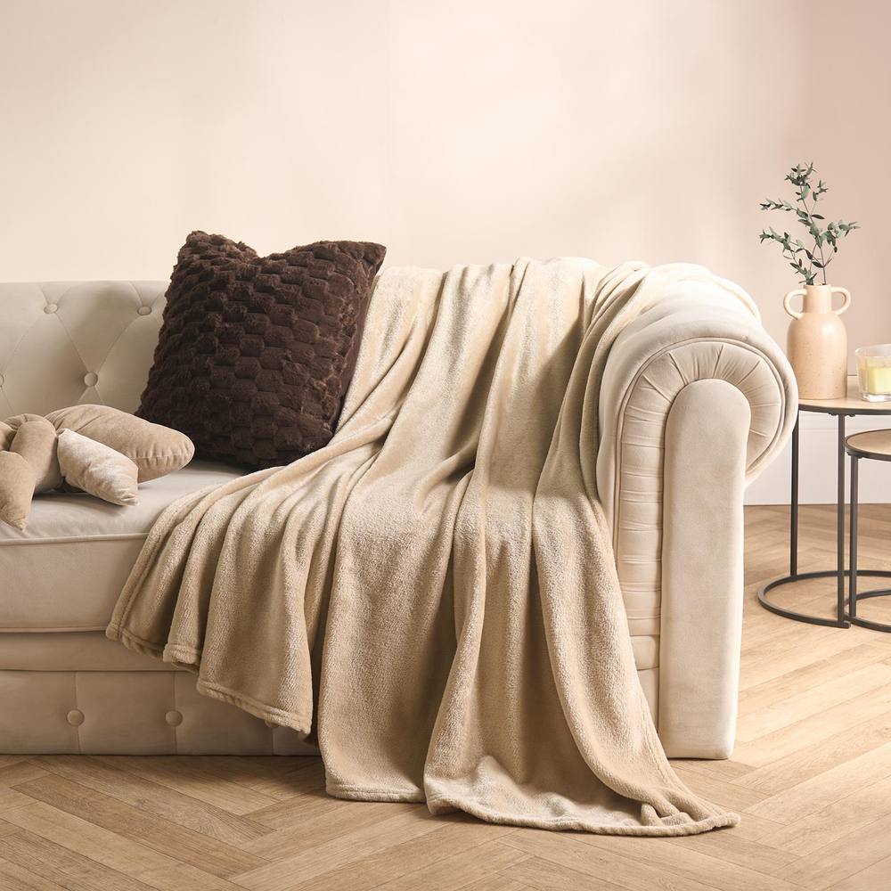 OHS Ultra Soft Flannel Fleece Throw Blanket in Natural