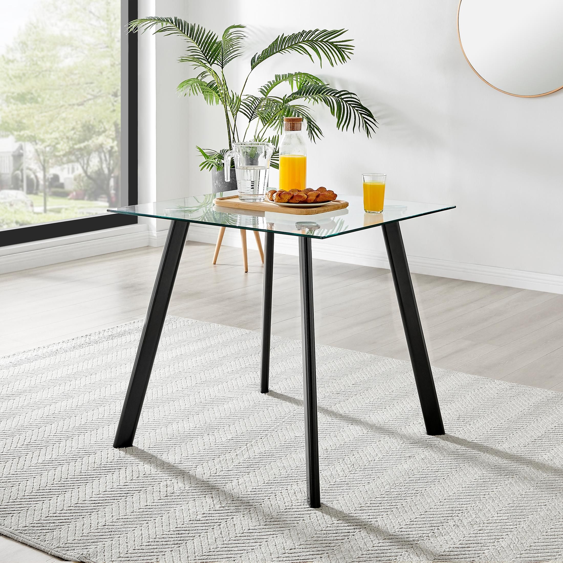 FurnitureboxUK Seattle 80cm 4-Seater Square Space Saving Glass Dining Table With Metal Legs in Black