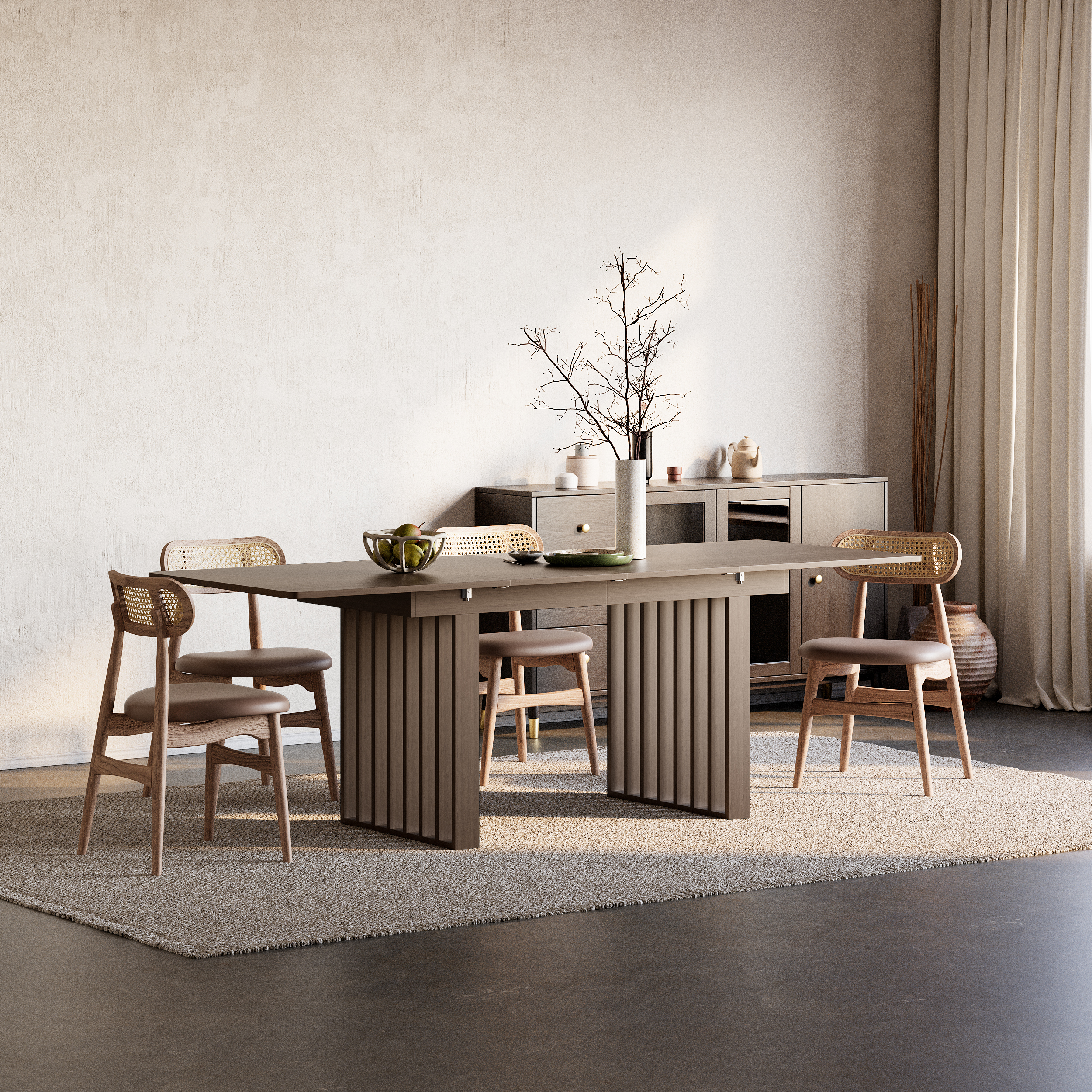 1400mm-2200mm Extendable Dining Table Walnut Seats 4-8 People