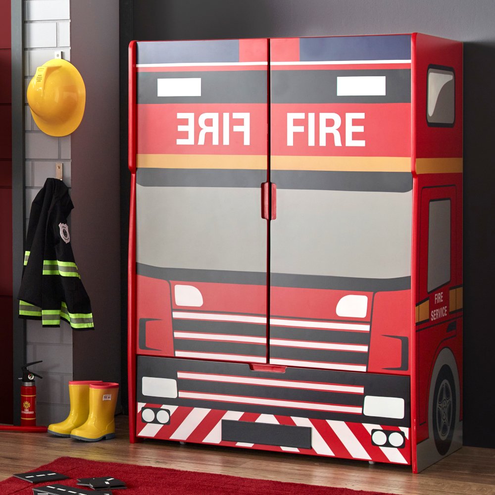 Fire Engine Red Wooden Wardrobe
