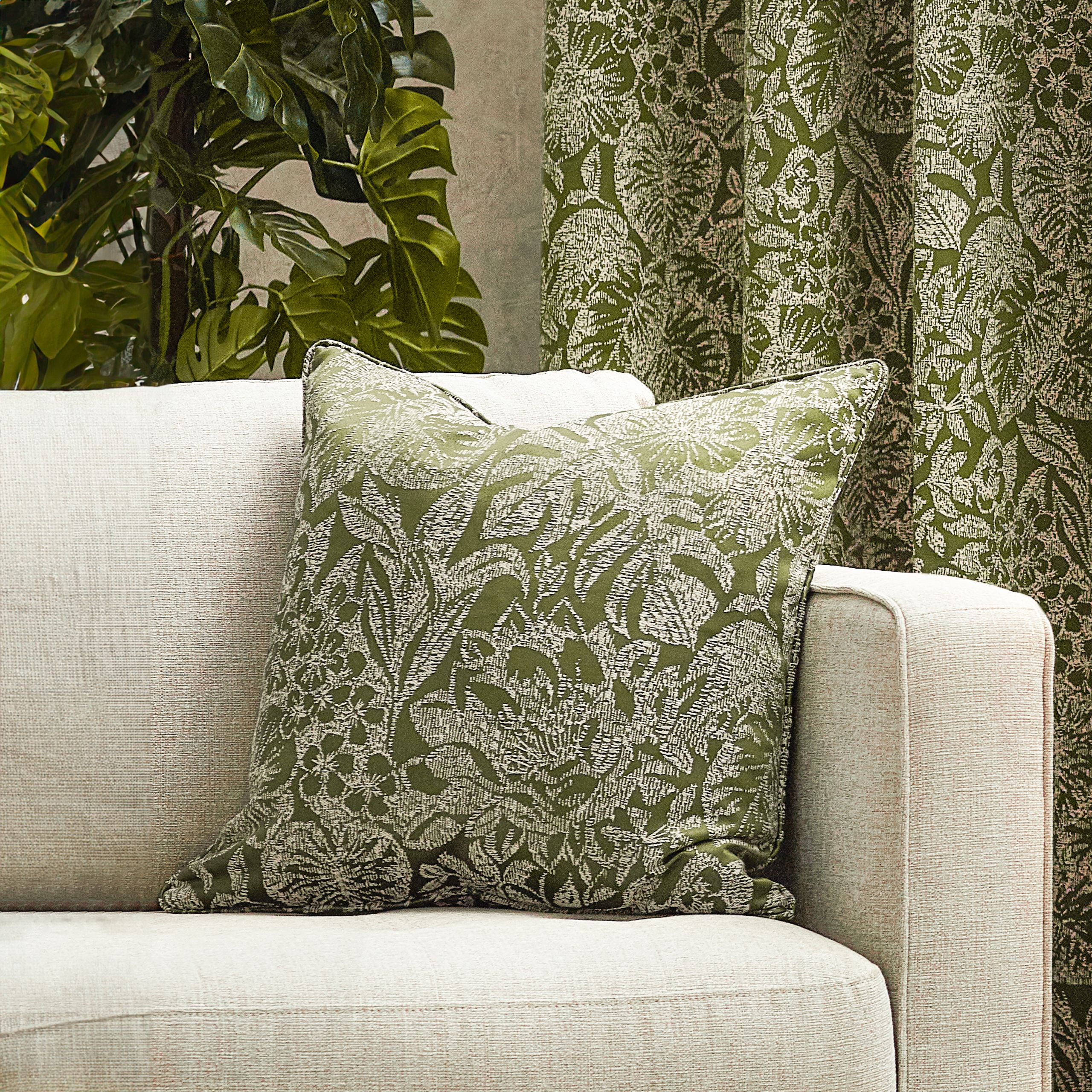 Wylder Nature Bali Botanical Jacquard Cushion in Olive
