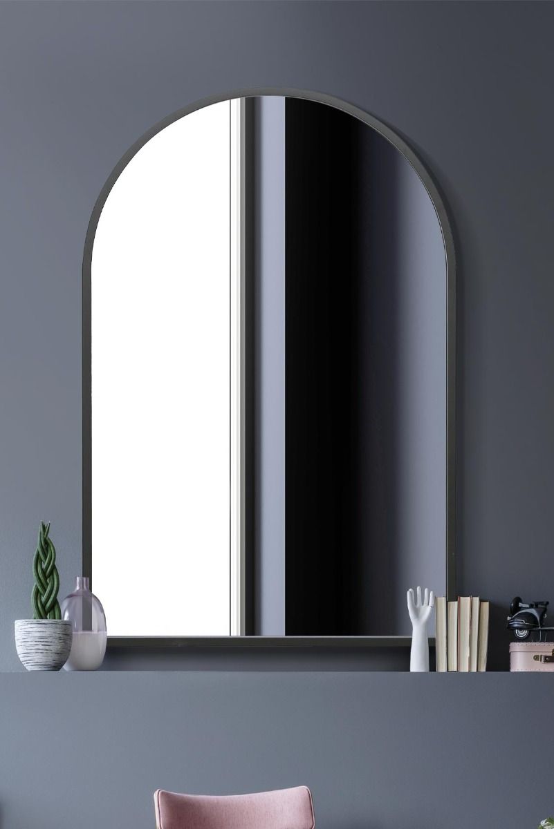 MirrorOutlet Black Metal Framed Arched Wall Mirror 47" X 31" (120CM X 80CM)