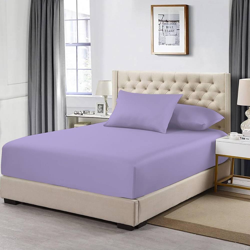 Homes-Linen 100% Egyptian Cotton 200TC Fitted Sheet 30cm Deep Pocket in Lilac