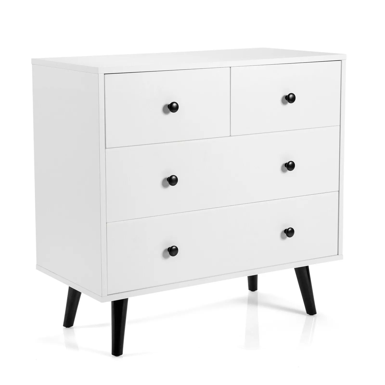 Costway 4-Drawer Dresser Modern Storage Chest Cabinet Wooden Drawer Organizer in White