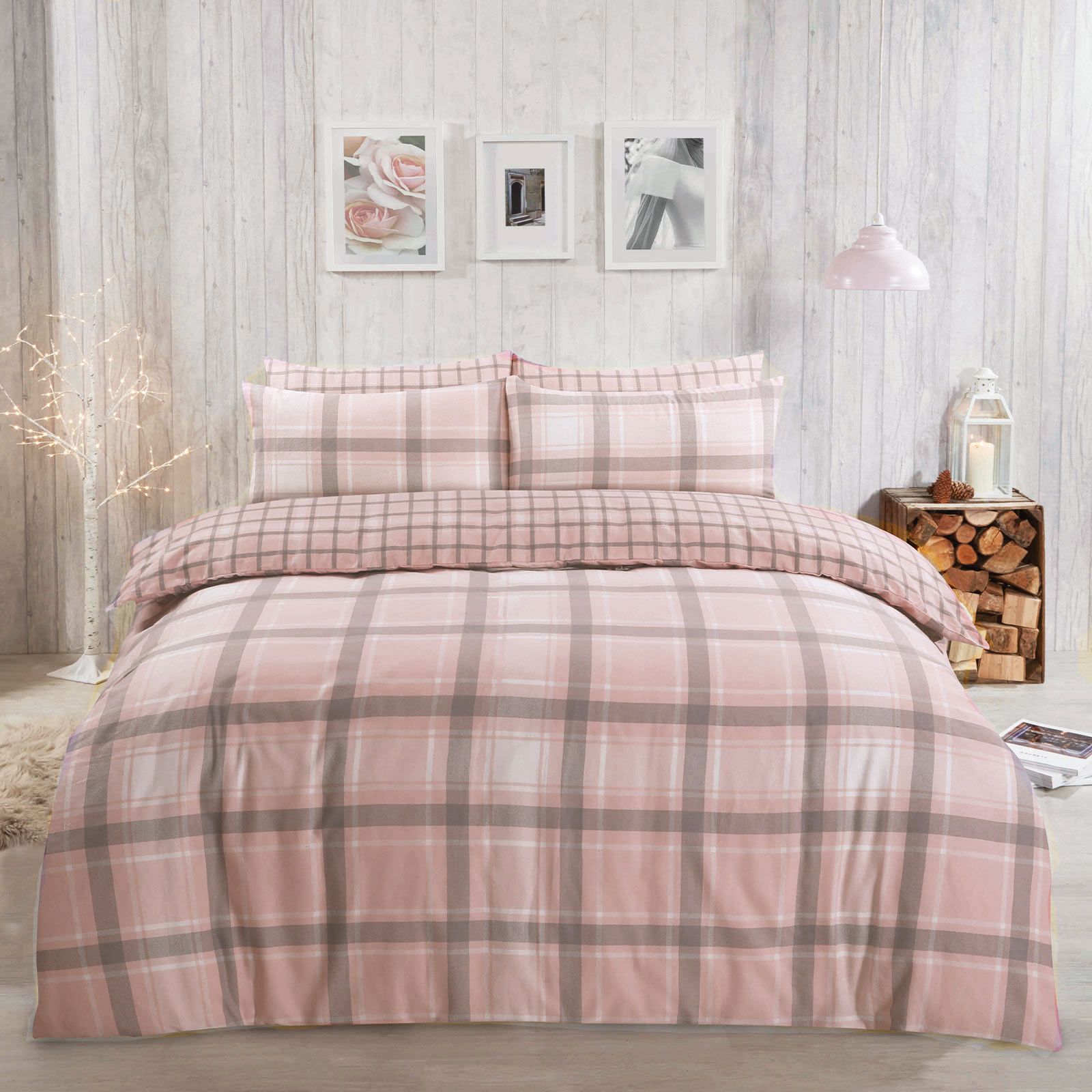 OHS Aspen 100% Brushed Cotton Duvet Cover with Pillowcase in Light Pink