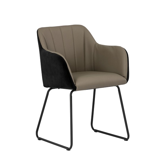 Greco Arm Chair In Taupe Faux Leather And Black Velvet