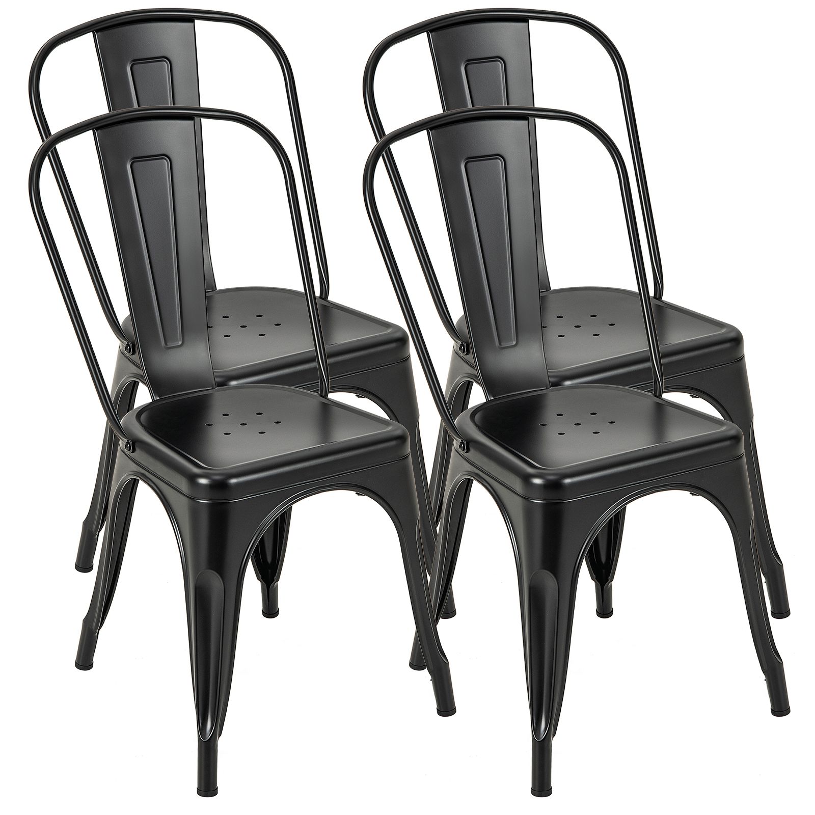 Costway 4PCS Stackable Dinning Chairs Industrial Metal Bar Stools with Removable Backrest in Black