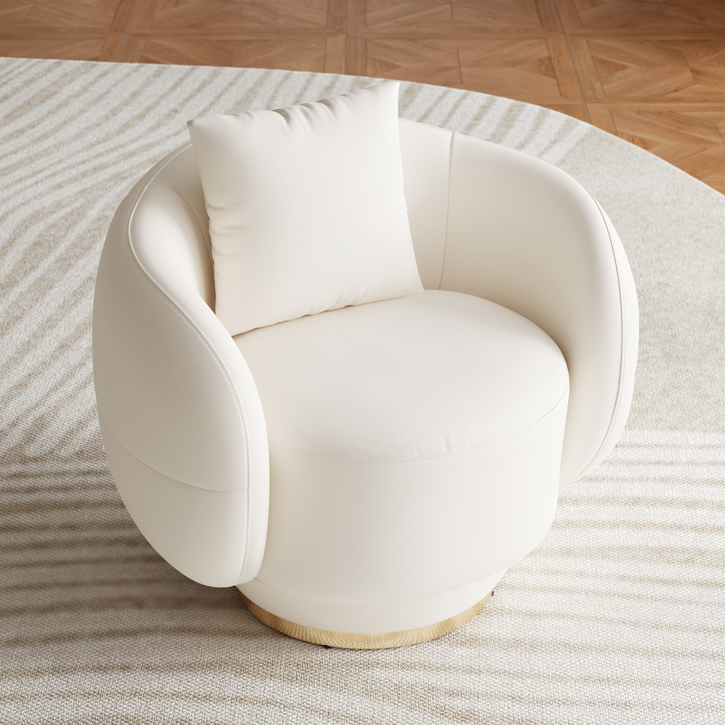 Swivel Barrel Accent Chair Faux Leather Armchair for Living Room in Warm White