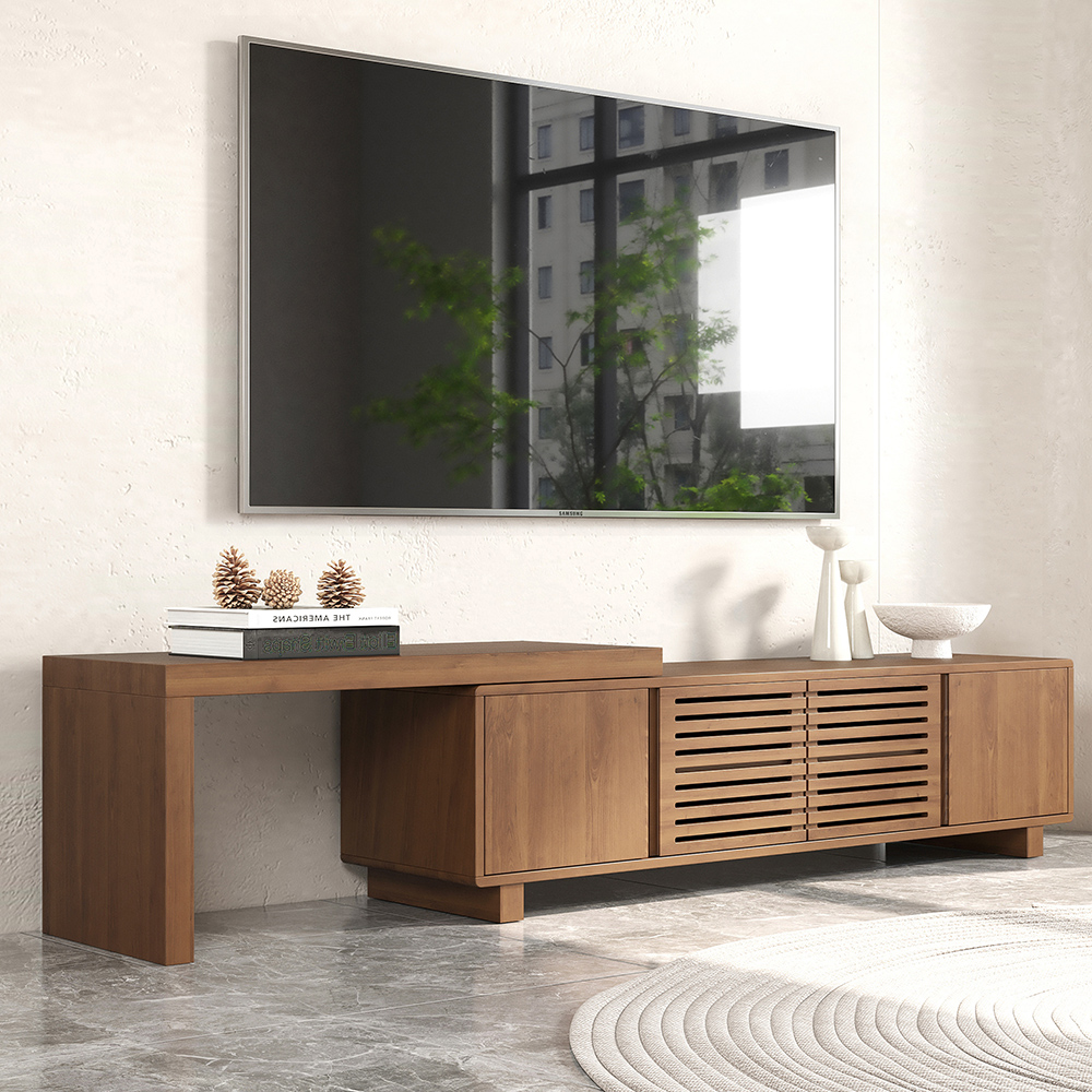 Extendable Grille-Inspired Walnut TV Stand with Storage(1600mm-2100mm)