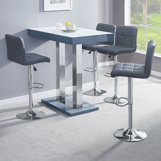 Caprice Grey White Gloss Bar Table With 4 Coco Grey Stools