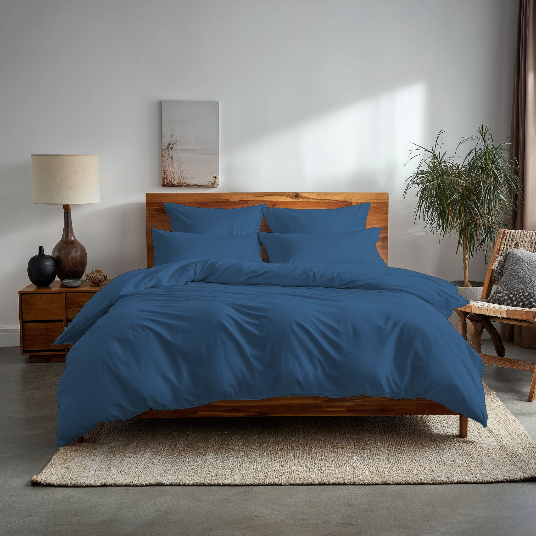 Snug City Plain Dyed Easy Care Polycotton Duvet Cover & Pillowcase/s Set Bed Linen in Mid Blue