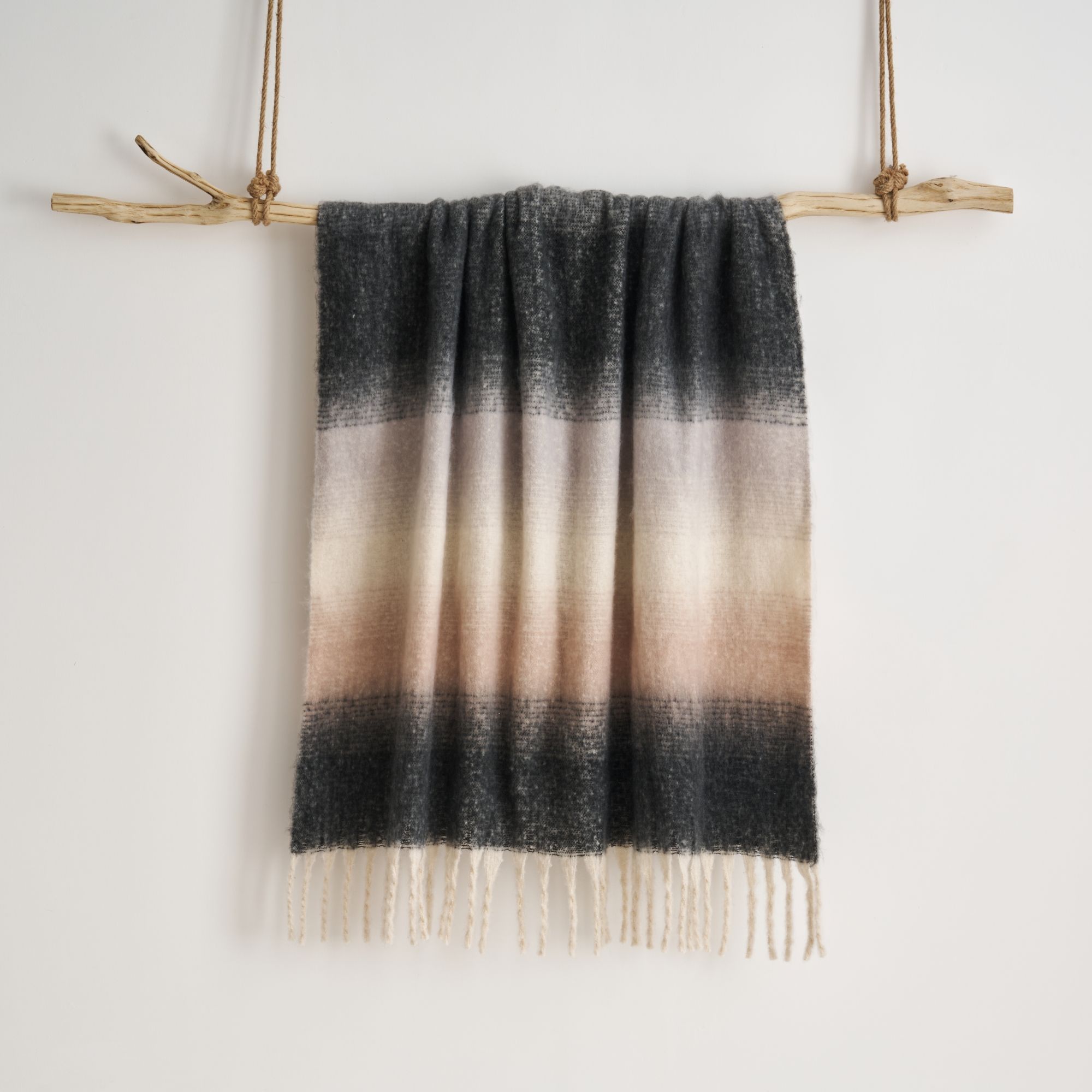 Allure Bath Fashions Ombre Faux Mohair Throw - Soft Fringed Blanket 130 x 170cm in Grey