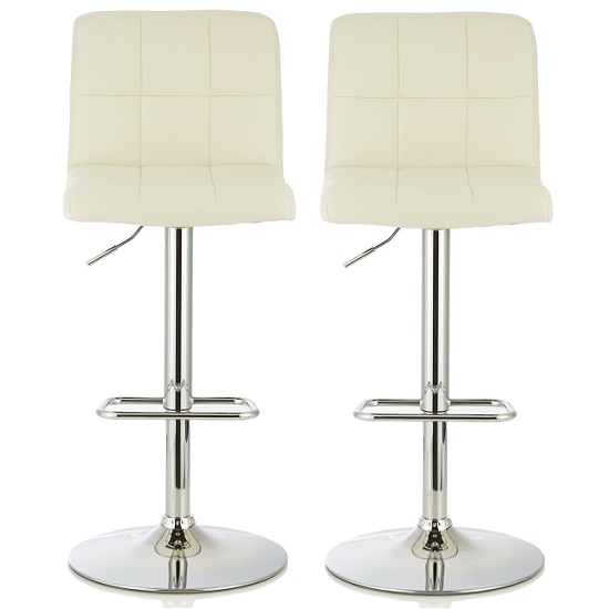 Lesly Contemporary Bar Stool In White Faux Leather In A Pair