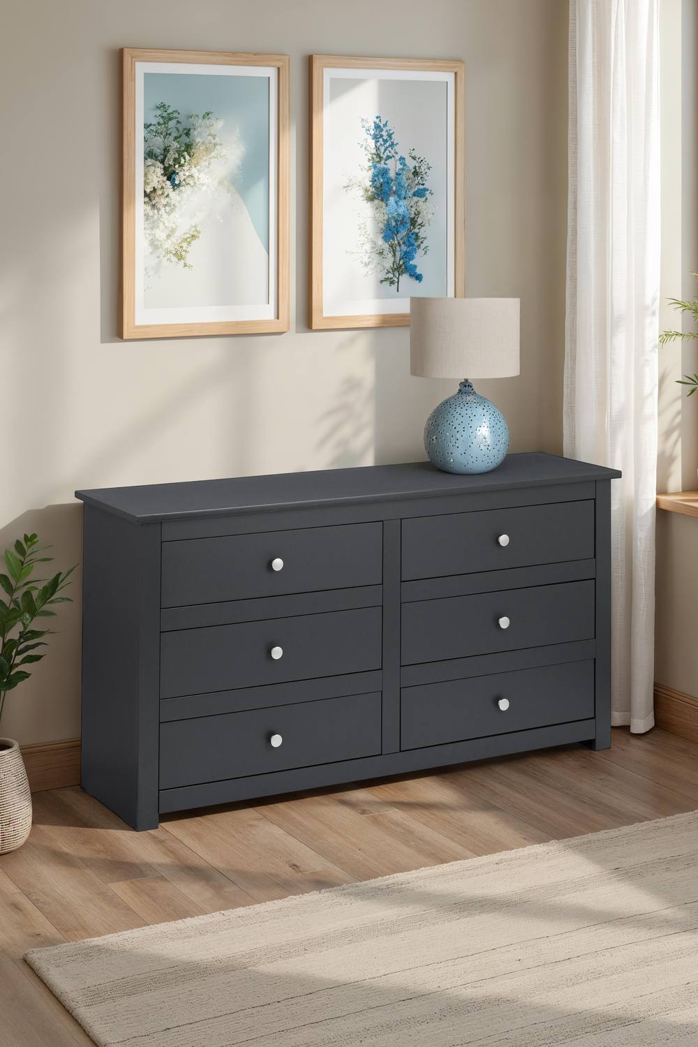 Julian Bowen Radley 6 Drawer Wide Chest in Black