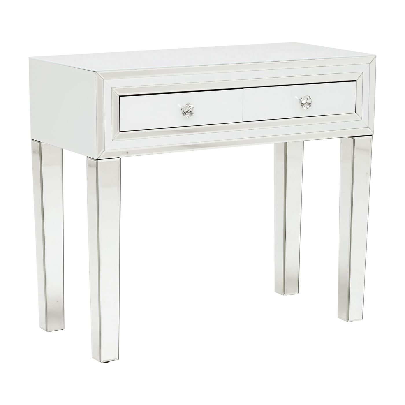 Krystal 2 Drawer Dressing Table, White Glass and Mirror