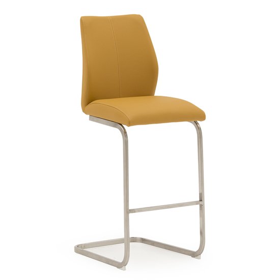 Irma Faux Leather Bar Chair In Pumpkin With Brushed Steel Legs