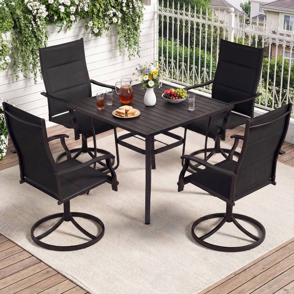 Costway Padded Patio Swivel Chairs Set of 2 Ergonomic Outdoor Dining Chairs in Black