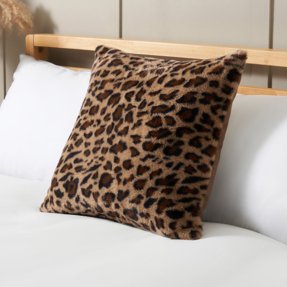 Leopard Print Fleece Cushion, Brown