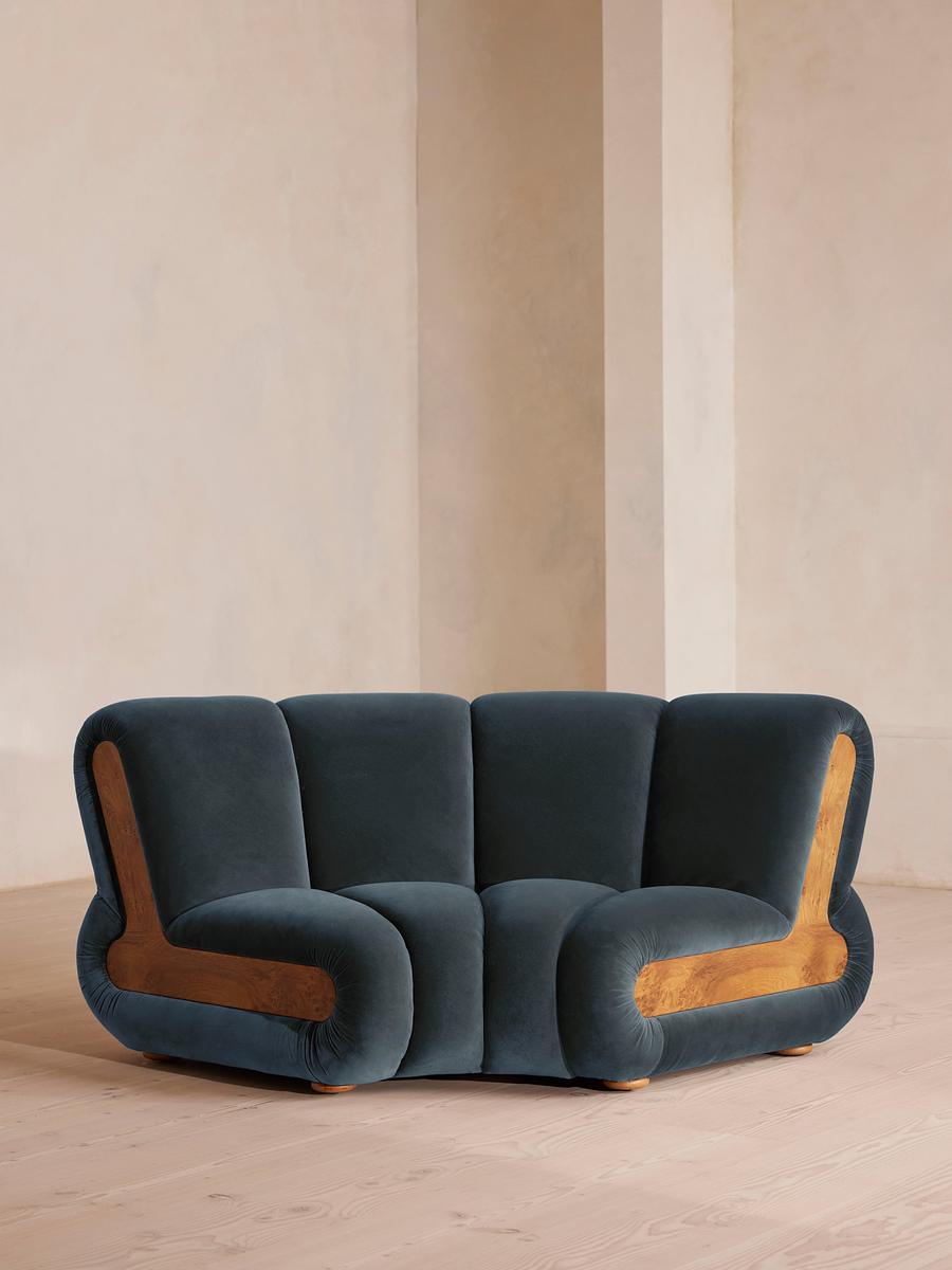 Noelle Modular Curved Armchair, Velvet Grey Blue